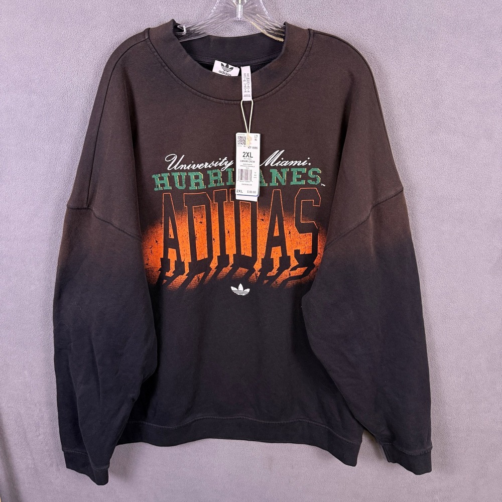 NWT Adidas University of Miami Hurricanes Sweatshirt Men 2XL Black UMIAMI Crew